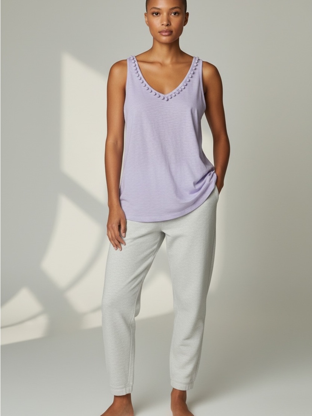 Women's Lily Pulitzer V-neck Tank Top with Pom Pom Trim Size Small